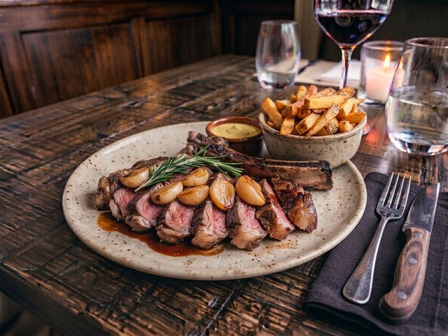 Les Saisons La côte de bœuf pour deux personnes — Frites fraîches maison tournées au couteau, accompagnée de sa sauce béarnaise traditionnelle (Entrecôte individuelle possible pour une personne)